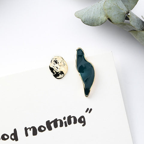 Vintage Colorful Enamel Irregular Geometric Asymmetric Oval Round Long Stud Earring