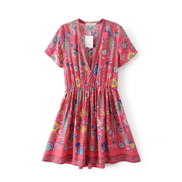Retro Boho Floral Sashes Print Dress