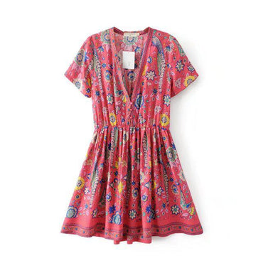 Retro Boho Floral Sashes Print Dress