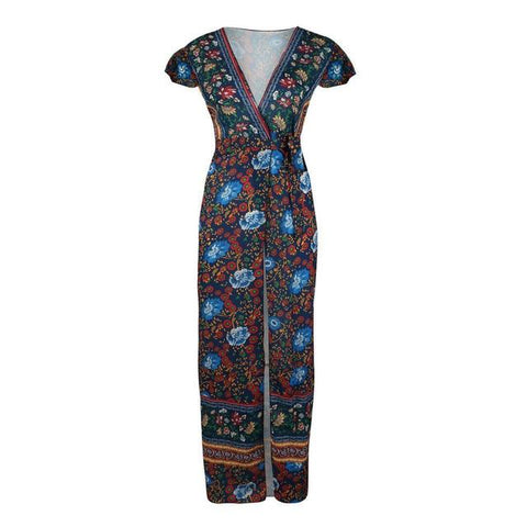 Vintage Flower Print Jumper Maxi Dress