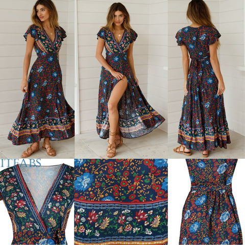 Vintage Flower Print Jumper Maxi Dress