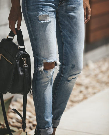 High Waist Ripped Skinny Pencil Pants Jean Hole Ripped Denim Jeans