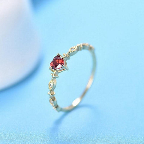 Simple Rose Heart Plated Gold Crystal Jewelry Ring
