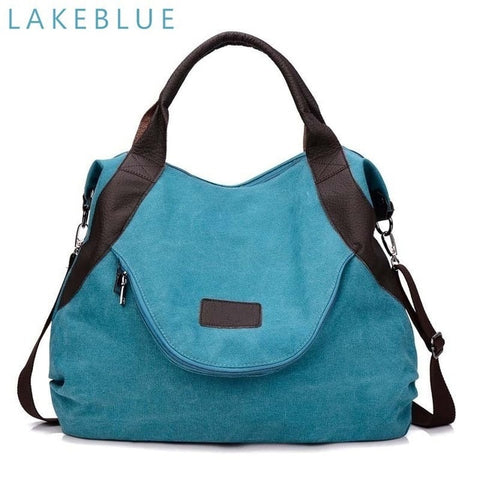 Large Pocket Canvas Leather Capacity Tote Shoulder Handbag