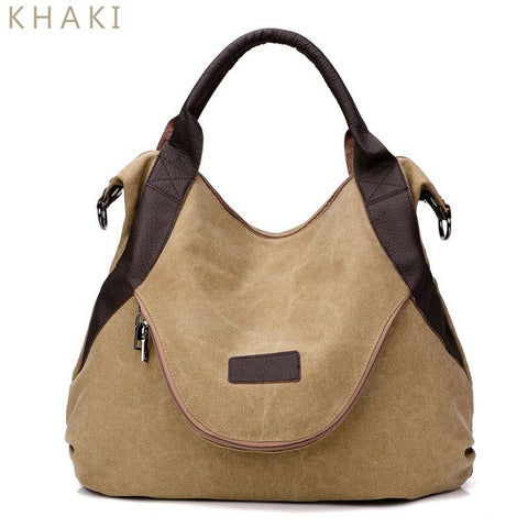 Large Pocket Canvas Leather Capacity Tote Shoulder Handbag