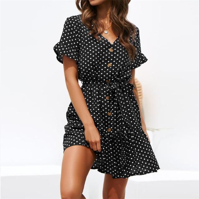 Chiffon Dress Polka Dot Boho Beach Dress