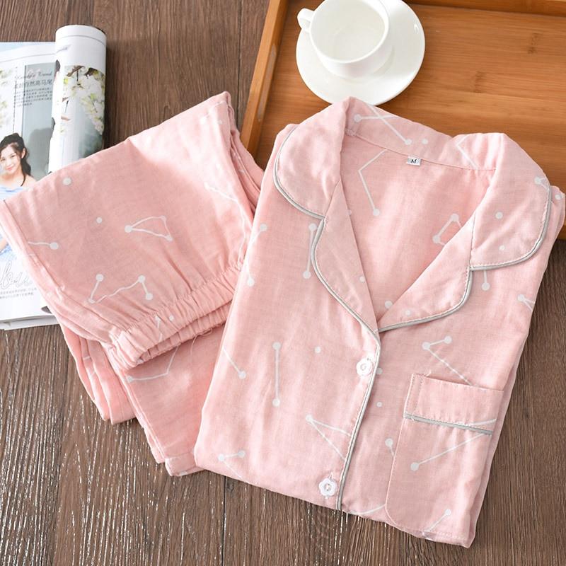 Spring Autumn Two Piece Long Sleeve Sleepwear