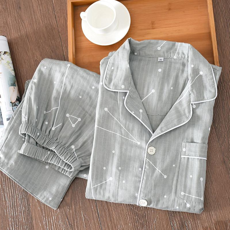 Spring Autumn Two Piece Long Sleeve Sleepwear