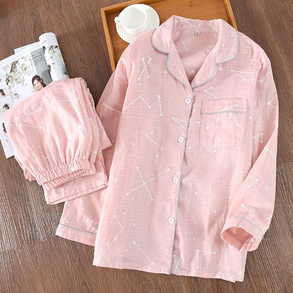 Spring Autumn Two Piece Long Sleeve Sleepwear