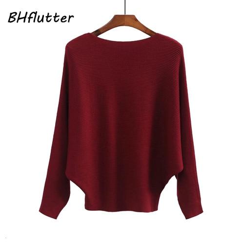 Slash Neck Knitted Winter Batwing Sleeve Sweater