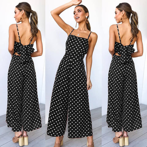 Fashion Polka Dot Holiday Wide Leg Pants Long Jumpsuit