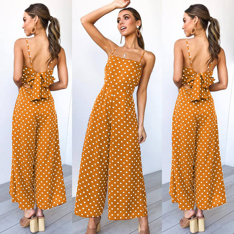 Fashion Polka Dot Holiday Wide Leg Pants Long Jumpsuit