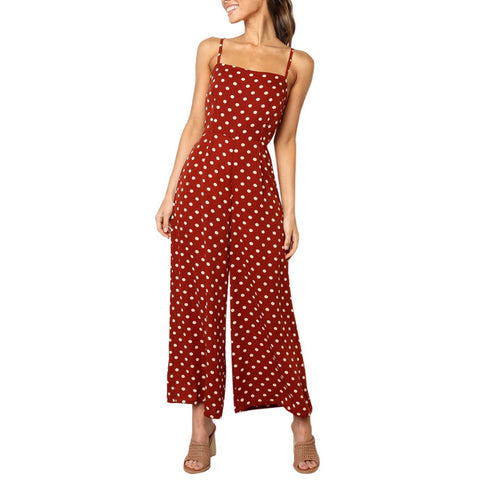 Fashion Polka Dot Holiday Wide Leg Pants Long Jumpsuit