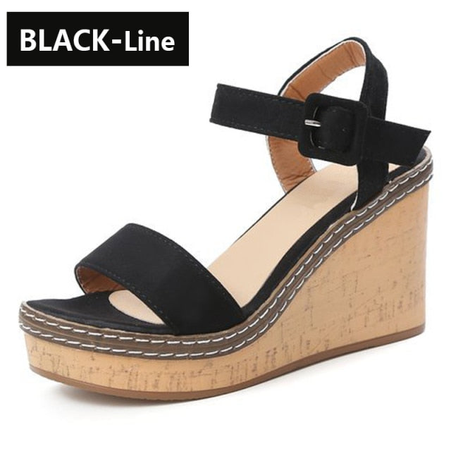 Wedge Peep Toe Buckle Platform Canvas Wedges Fashion Super High Heel Shoes