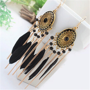 Long Tassel Feather Style Ethnic Boho Big Dangle Statement Earring