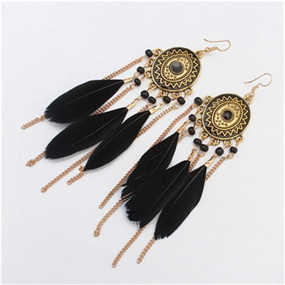 Long Tassel Feather Style Ethnic Boho Big Dangle Statement Earring