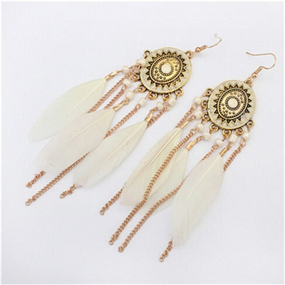 Long Tassel Feather Style Ethnic Boho Big Dangle Statement Earring