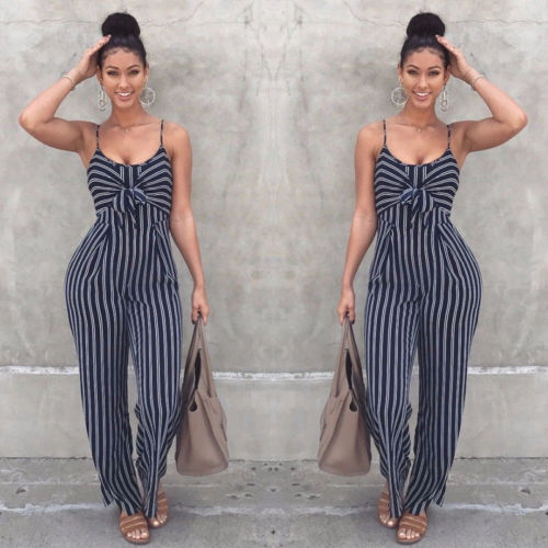 Fashion Sexy Summer Party Stripe Sleeveless Jumpsuit