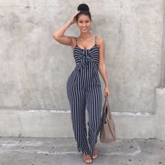 Fashion Sexy Summer Party Stripe Sleeveless Jumpsuit