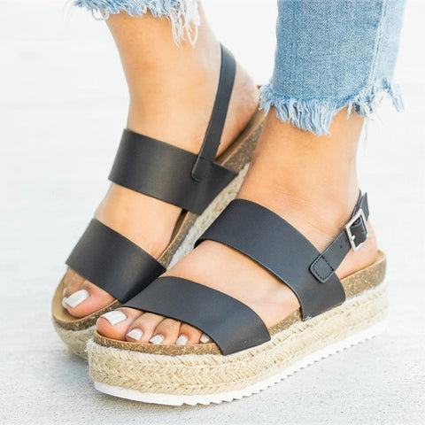 New Platform Wedges Leather Chunky Heels  Sandals