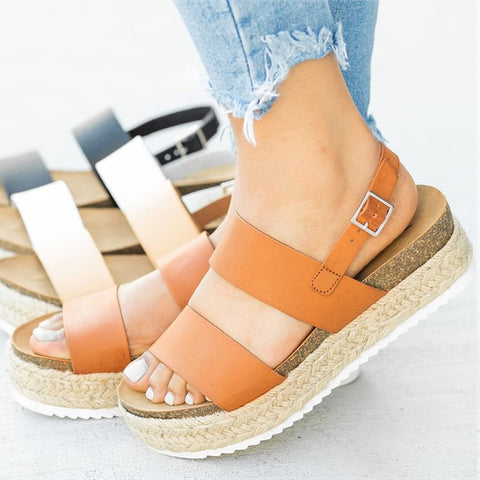 New Platform Wedges Leather Chunky Heels  Sandals
