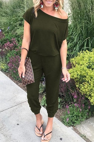 Sexy Spaghetti Cross Strap Lace Up Pocket Jumpsuit
