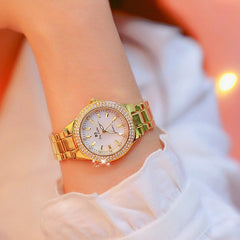 Crystal Rose Gold Quartz Stainless Steel Wristwatch