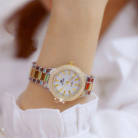 Crystal Rose Gold Quartz Stainless Steel Wristwatch