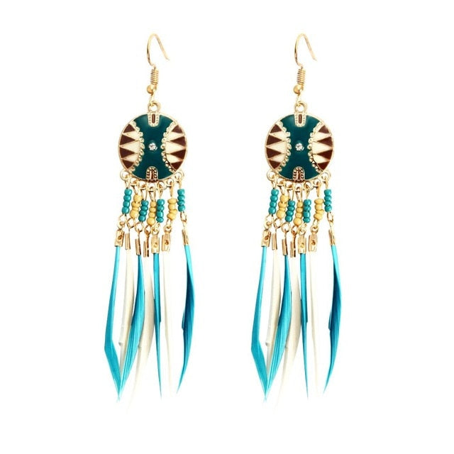 Long Tassel Feather Style Ethnic Boho Big Dangle Statement Earring