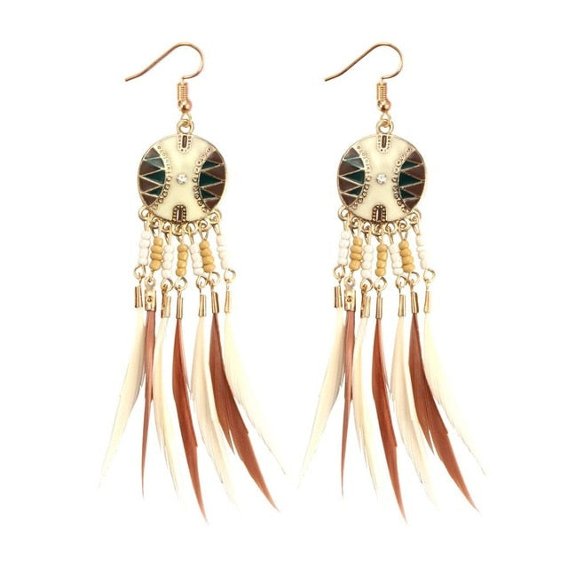 Long Tassel Feather Style Ethnic Boho Big Dangle Statement Earring