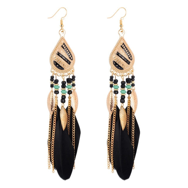 Long Tassel Feather Style Ethnic Boho Big Dangle Statement Earring