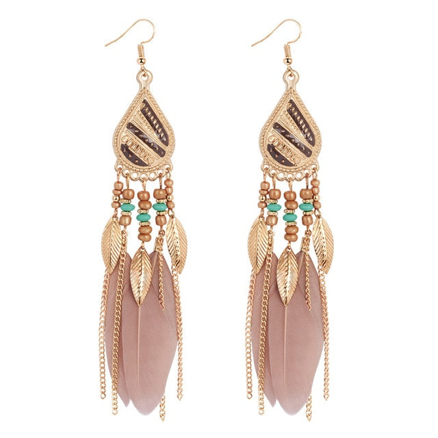 Long Tassel Feather Style Ethnic Boho Big Dangle Statement Earring