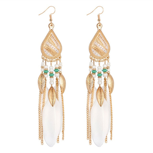 Long Tassel Feather Style Ethnic Boho Big Dangle Statement Earring