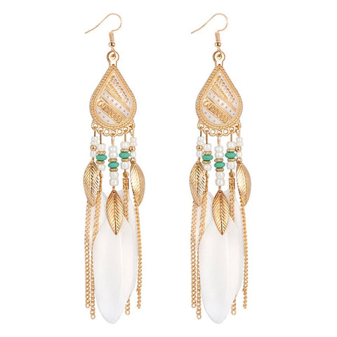Long Tassel Feather Style Ethnic Boho Big Dangle Statement Earring