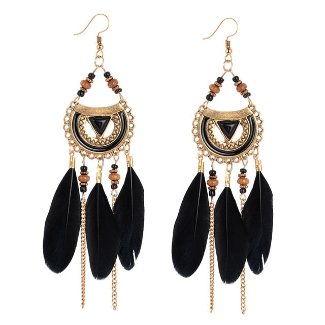 Long Tassel Feather Style Ethnic Boho Big Dangle Statement Earring