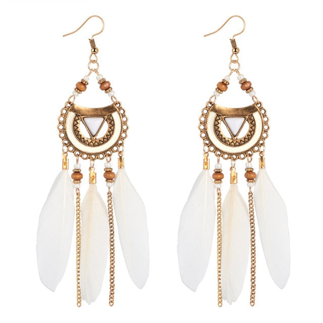 Long Tassel Feather Style Ethnic Boho Big Dangle Statement Earring