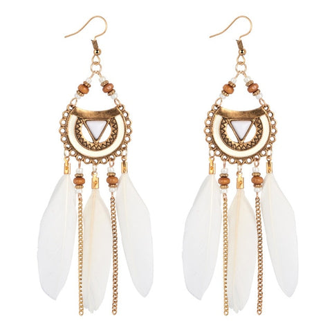 Long Tassel Feather Style Ethnic Boho Big Dangle Statement Earring