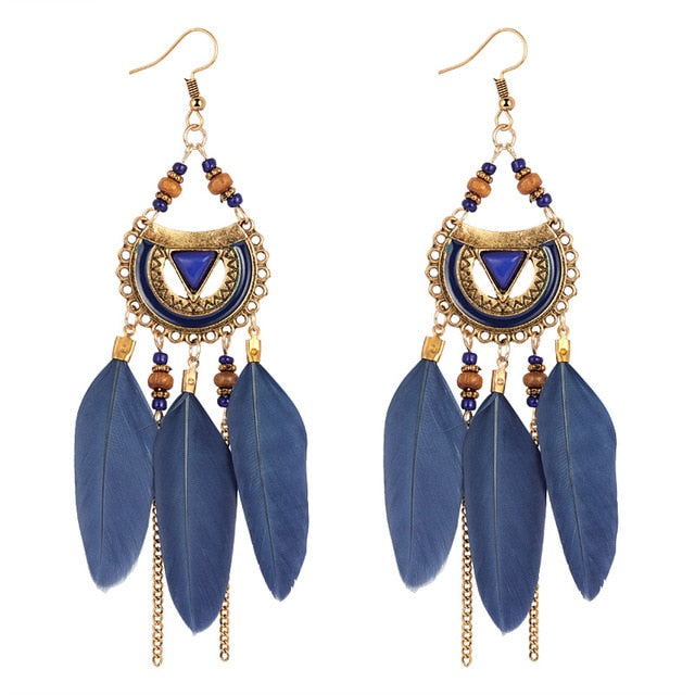 Long Tassel Feather Style Ethnic Boho Big Dangle Statement Earring