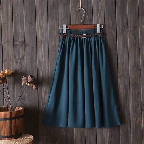 Midi Knee Length Pleated A-line School Skirt With Belt – lastrafashion