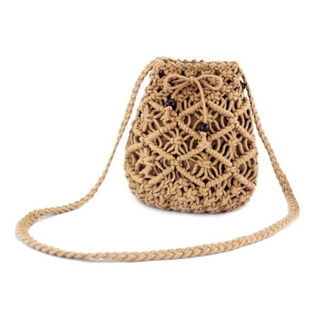 Handmade Woven Drawstring Bucket Shoulder Bag