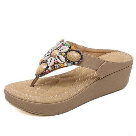 Sandals Gemstone Floral Beaded Flip Flops Bohemia Ladies Shoes