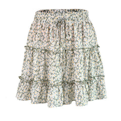 Fashion Boho Ruffled Floral Print Beach Short Skirt