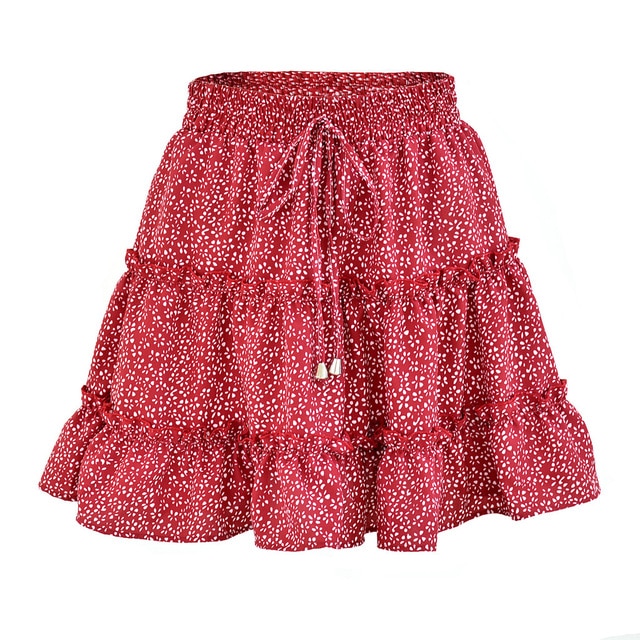 Fashion Boho Ruffled Floral Print Beach Short Skirt