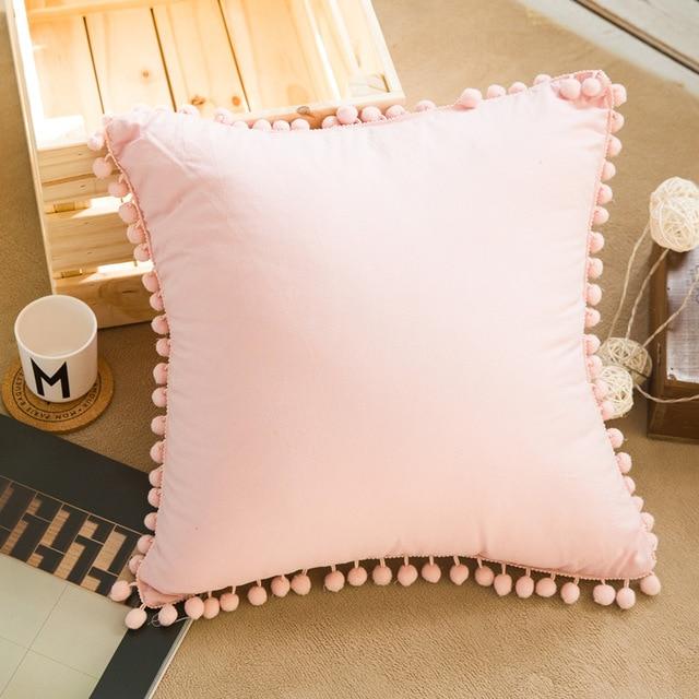 45*45cm Sofa Solid Pompom Cushion Cover