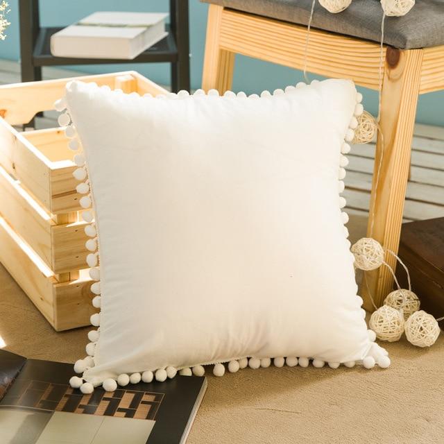 45*45cm Sofa Solid Pompom Cushion Cover