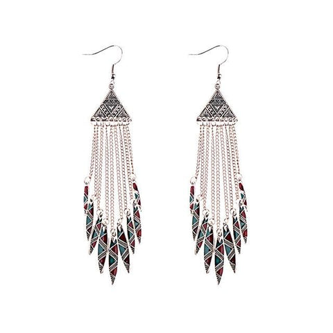Bohemia Geometric Alloy Long Chain Tassel Dangle Earrings