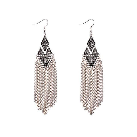 Bohemia Geometric Alloy Long Chain Tassel Dangle Earrings