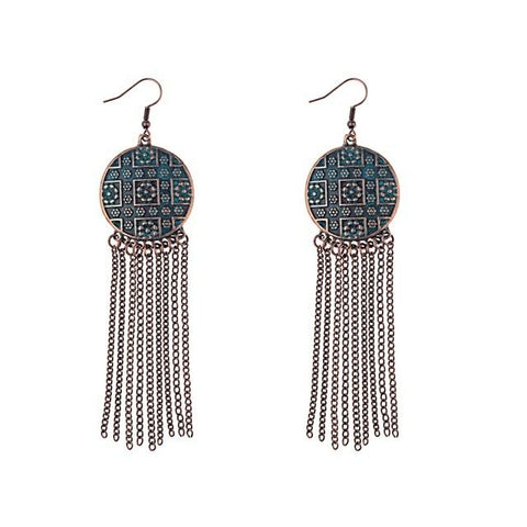 Bohemia Geometric Alloy Long Chain Tassel Dangle Earrings