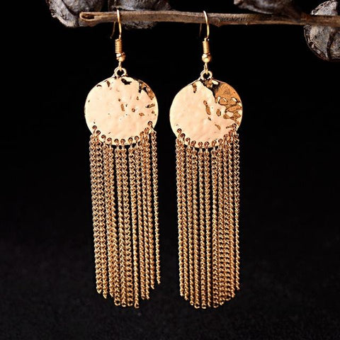 Bohemia Geometric Alloy Long Chain Tassel Dangle Earrings