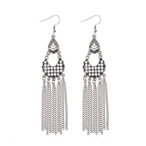 Bohemia Geometric Alloy Long Chain Tassel Dangle Earrings